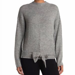 WAYF Gray Tie Waist Mock Neck Sweater